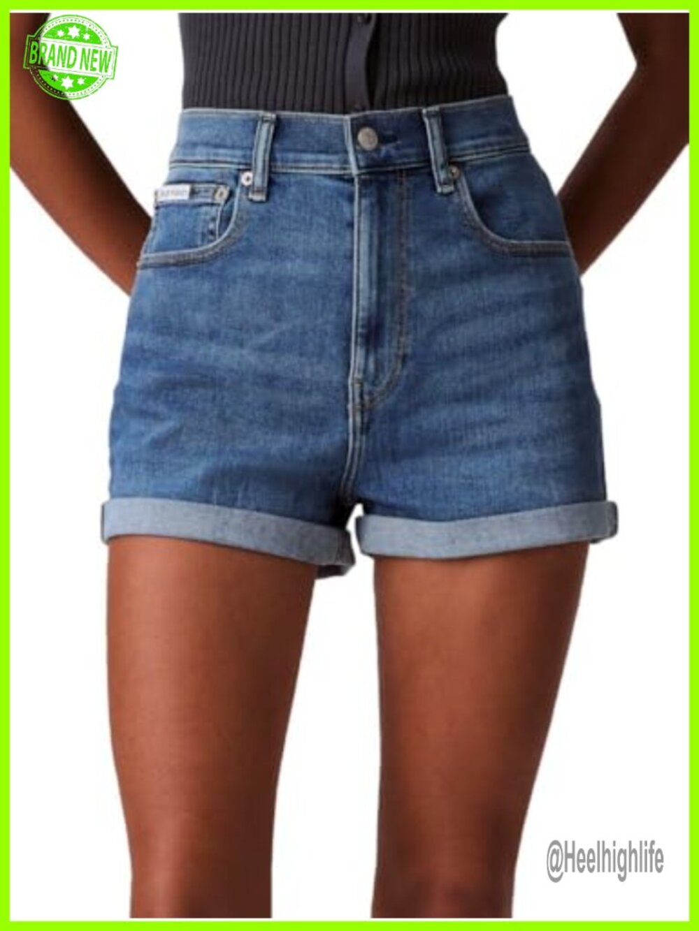 High Rise Denim Shorts Fitted 5-Pocket Zip Fly Summer Casual